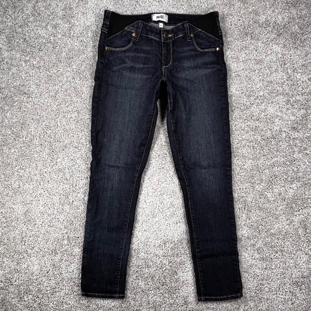 Paige Skyline Ankle Peg Maternity Skinny Jeans Dark Wash Size 26 Side Panel USA